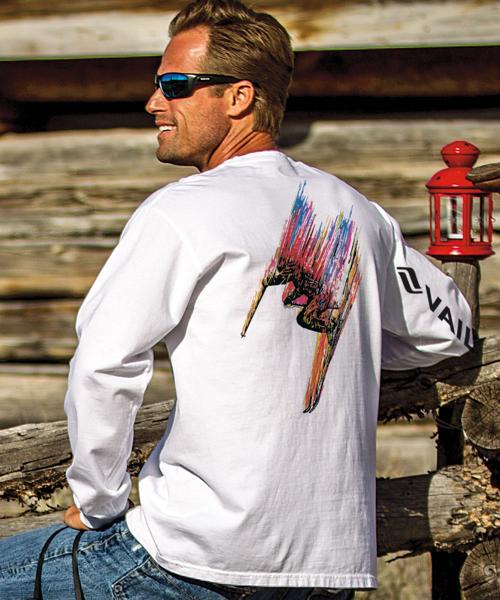 Vail Resort Technicolor Skier - White Long Sleeve Crewneck T-Shirt