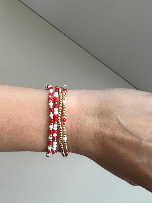 Set of 4 Red and White Beaded Stretch Bracelets