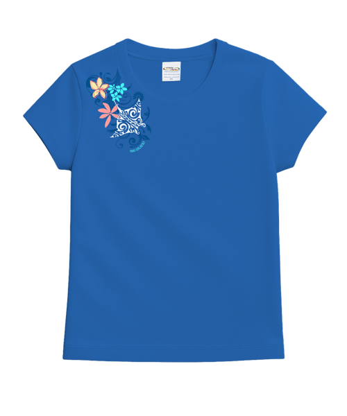 Tribal Manta Pua Swirls - Blue Hawaii Dyed Short Sleeve Crewneck T-Shirt