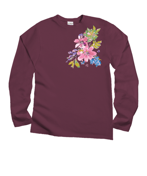 Splash Of Floral - Wine Dyed Long Sleeve Crewneck T-Shirt