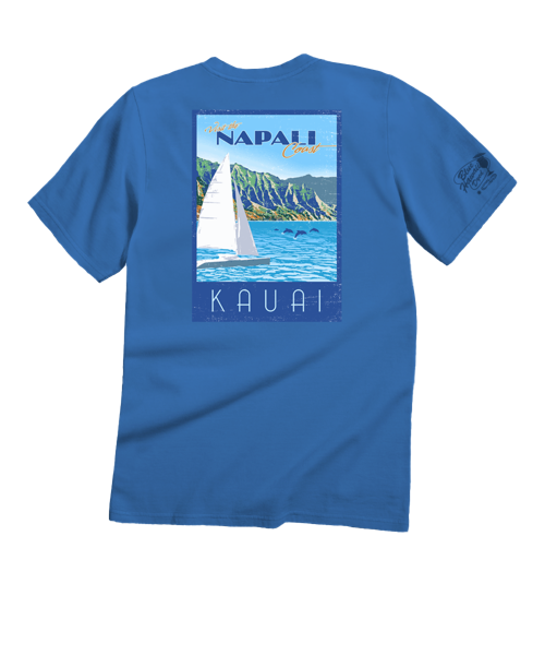 Retro Napali Poster - Blue Hawaii Dyed Short Sleeve Crewneck T-Shirt