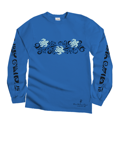 Tribal Honu Band - Blue Hawaii Dyed Long Sleeve Crewneck T-Shirt