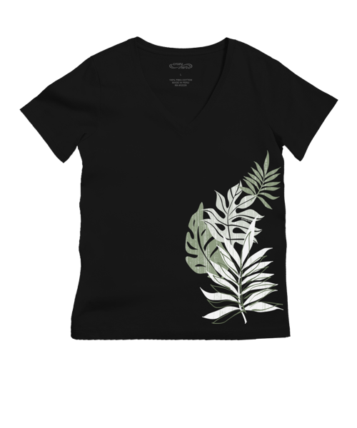 Rainforest Lei - Jet Black Short Sleeve Pima V-Neck T-Shirt
