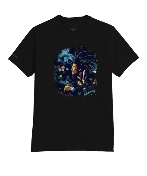 Bob Marley Bokeh Dreadlocks - Jet Black Short Sleeve Pima T-Shirt