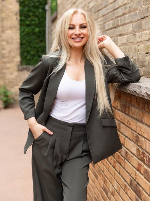 Skies Are Blue Shirred Sleeve Blazer