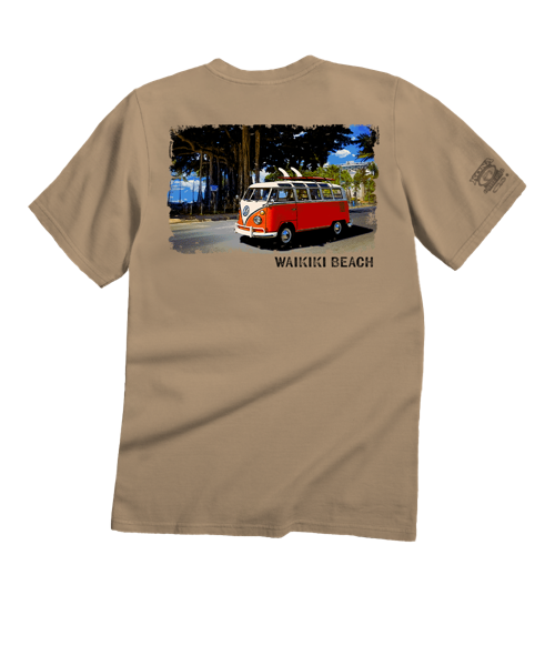 Volkswagen Waikiki Beach Van - Kona Coffee Dyed Short Sleeve Crewneck T-Shirt