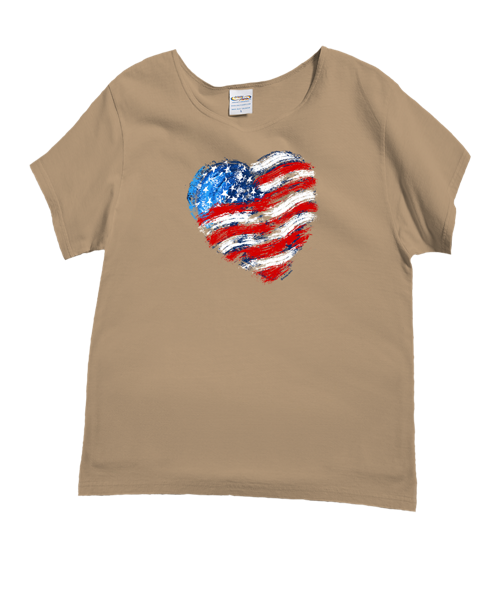 Painted Heart Flag - Kona Coffee Dyed Short Sleeve Scoop Neck T-Shirt