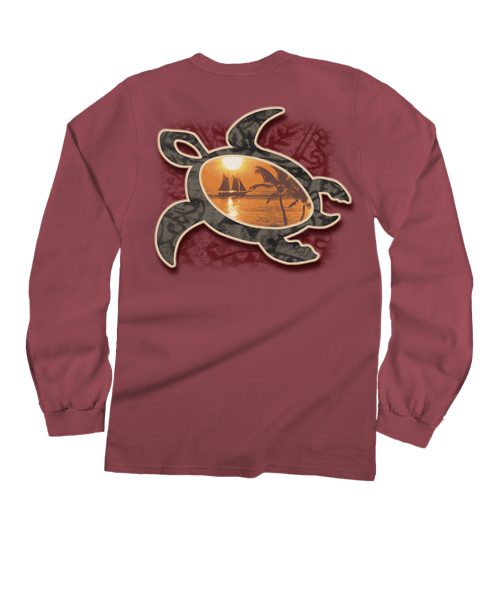 Sunset Honu - Paradise Red Dyed Long Sleeve Crewneck T-Shirt