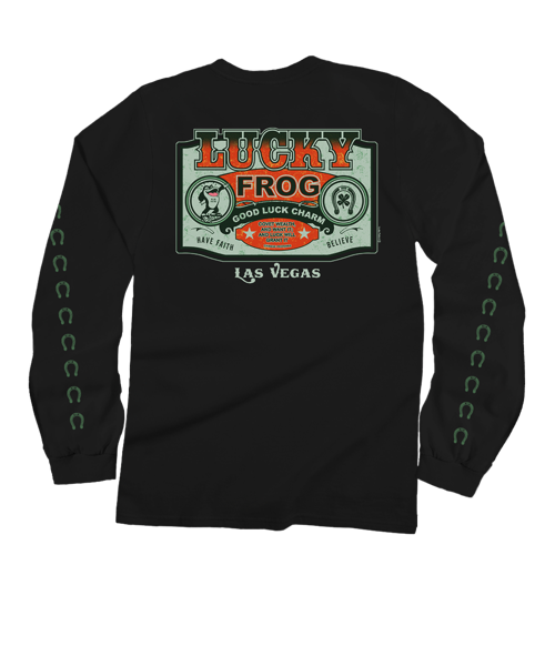 Lucky Frog Good Luck Sign - Black Long Sleeve Crewneck T-Shirt