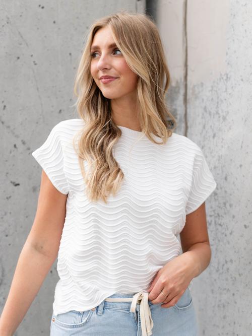 Allie Rose Fine Gauge Scallop Relaxed Knit Top