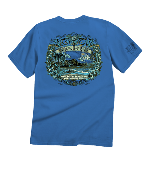 Etched Oahu - Blue Hawaii Dyed Short Sleeve Crewneck T-Shirt