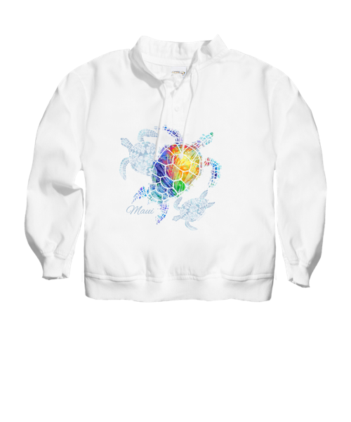 Turtle Seascape - White Long Sleeve Lightweight Pullover