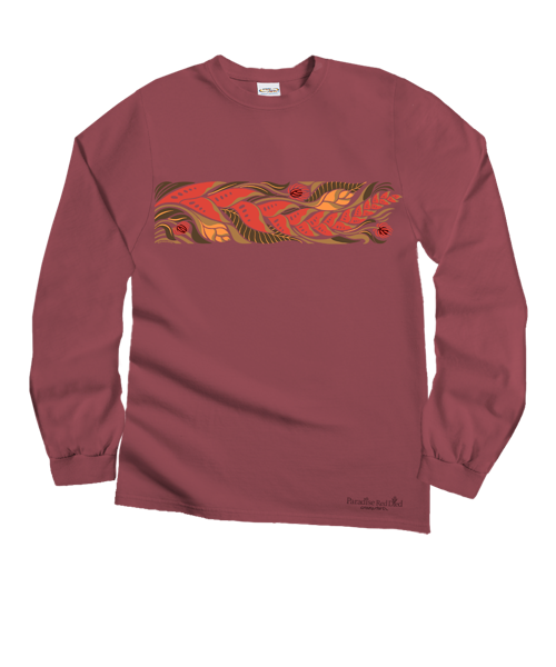 Tropical Florals Band - Paradise Red Dyed Long Sleeve Crewneck T-Shirt