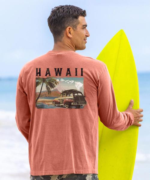 Hawaii Woody - Chile Dyed Long Sleeve Crewneck T-Shirt