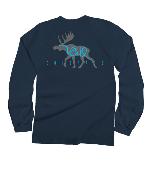 Moose Sighting - Navy Long Sleeve Crewneck T-Shirt