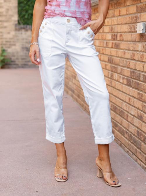 Democracy Optic White High Rise Button Pocket Roll Cuff