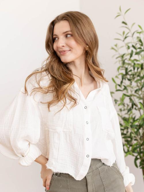 Lightweight Gauze Button Up Top