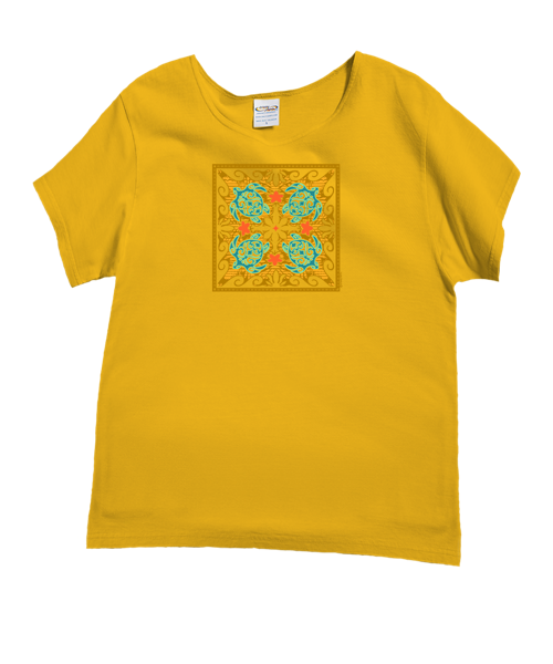 Tropical Reef Honu Quilt - Pineapple Dyed Short Sleeve Scoop Neck T-Shirt