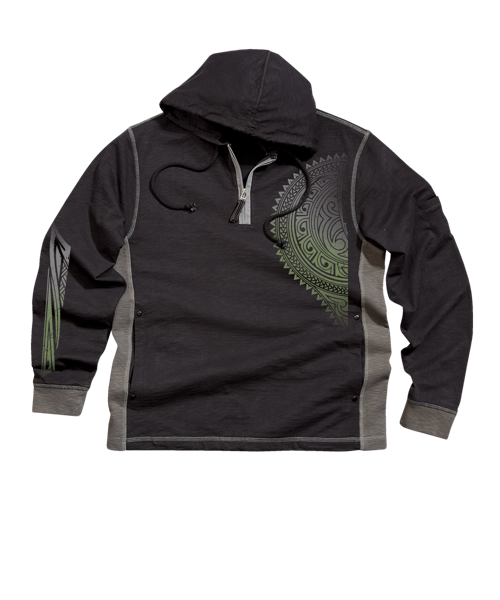 Tribal Chest Tattoo - Black/Charcoal Long Sleeve Longboard Hooded Tee
