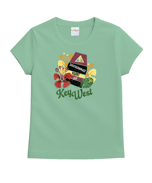 Key West Buoy Hibiscus - Key Lime Dyed Short Sleeve Crewneck T-Shirt