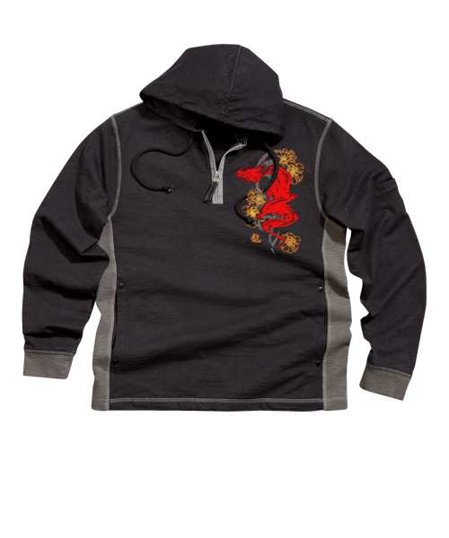 Ink Dragon - Black/Charcoal Long Sleeve Longboard Hooded Tee
