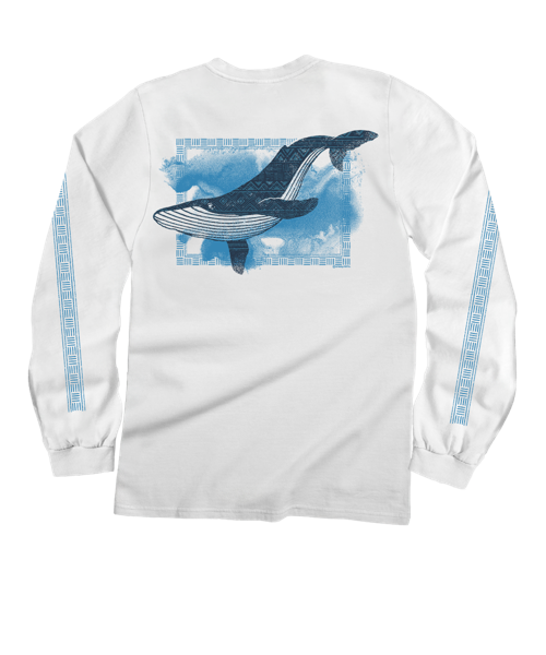Watercolor Whale - White Long Sleeve Crewneck T-Shirt