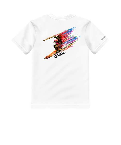 Vail Resort Technicolor Skier - White Short Sleeve Crewneck T-Shirt