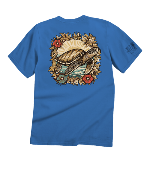 Woodcut Honu - Blue Hawaii Dyed Short Sleeve Crewneck T-Shirt