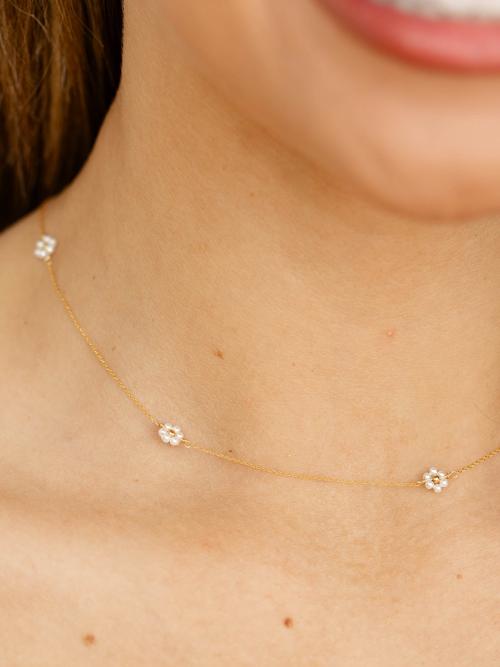 Dainty Beaded Flower Charm Necklace