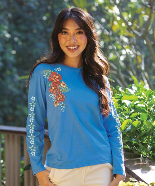 Tribal Haunani - Blue Hawaii Dyed Long Sleeve Crewneck T-Shirt