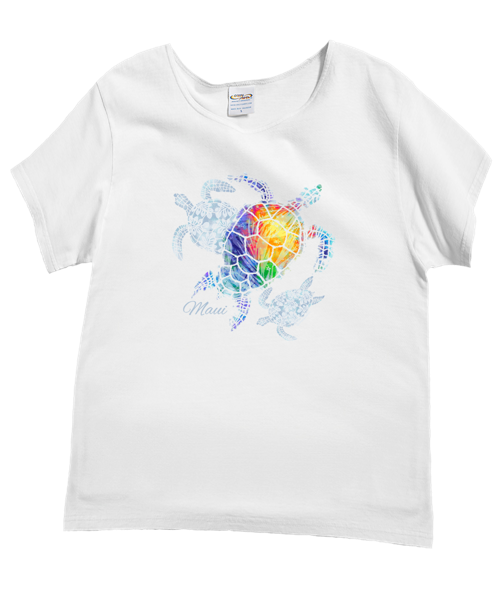 Turtle Seascape - White Short Sleeve Scoop Neck T-Shirt