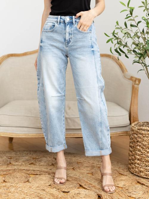 RISEN Light High Rise Boyfriend Cuffed Barrel Jean