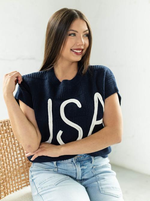 USA Embroidering Sweater Top