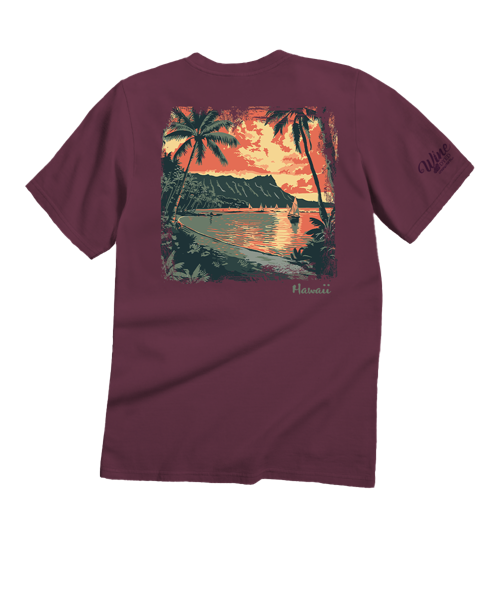 Retro Island Sunset - Wine Dyed Short Sleeve Crewneck T-Shirt