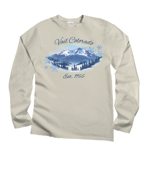 Vail Watercolor Scenic - Coconut Dyed Long Sleeve Crewneck T-Shirt