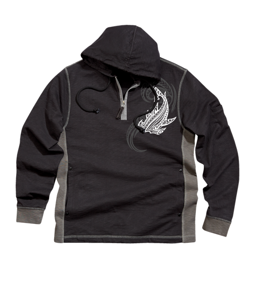 Flow Of Mana - Black/Charcoal Long Sleeve Longboard Hooded Tee
