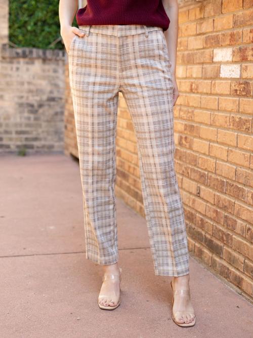 Liverpool Khaki/Cream Campbell Plaid Kelsey High Rise Trouser