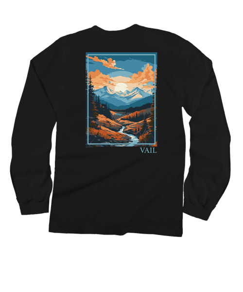 Mountain Scene - Black Long Sleeve Crewneck T-Shirt