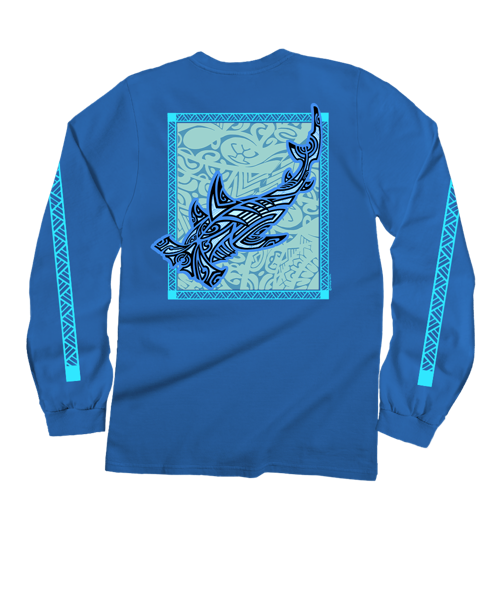 Hammerhead Tribal - Blue Hawaii Dyed Long Sleeve Crewneck T-Shirt