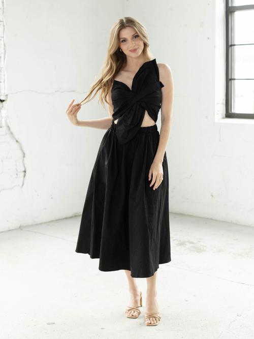 Knotted Flower Bow Midi Dress
