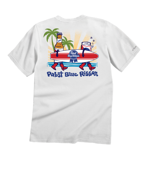 Pabst Blue Ribbon Surf - White Short Sleeve Crewneck T-Shirt