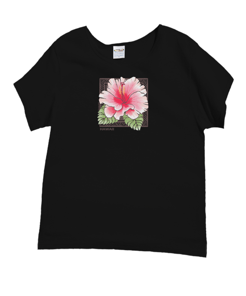 White Hibiscus - Black Short Sleeve Scoop Neck T-Shirt