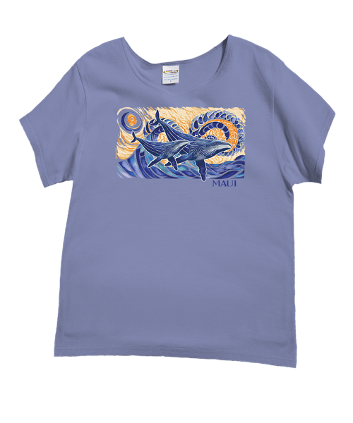 Whimsical Whales - Lavender Dyed Short Sleeve Scoop Neck T-Shirt