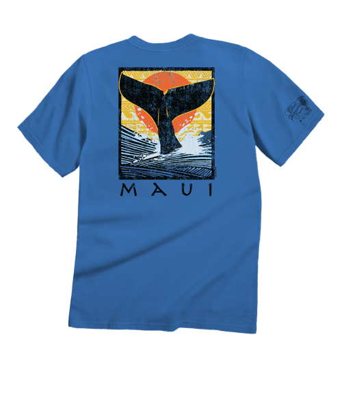 Whale Fluke Block - Blue Hawaii Dyed Short Sleeve Crewneck T-Shirt