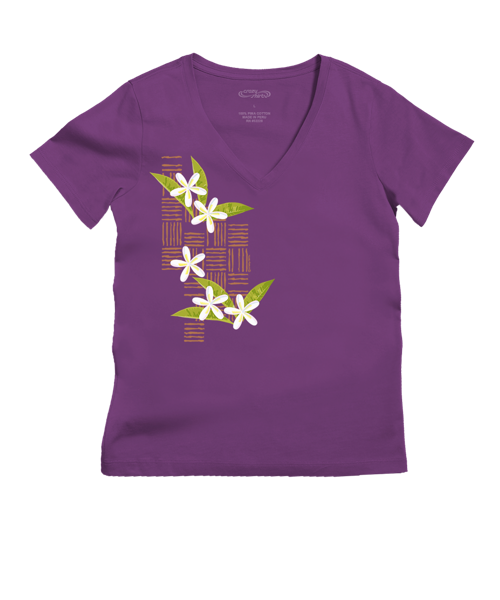 Plumeria Breeze - Violet Short Sleeve Pima V-Neck T-Shirt