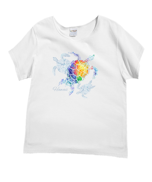 Turtle Seascape - White Short Sleeve Scoop Neck T-Shirt