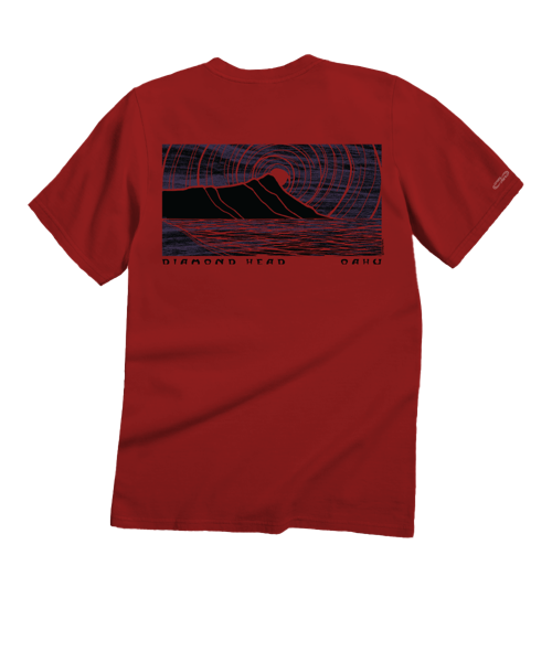 Wood Cut Diamond Head - Garnet Short Sleeve Crewneck T-Shirt