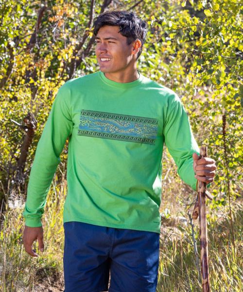 Sketch Wave Band - Green Apple Dyed Long Sleeve Crewneck T-Shirt