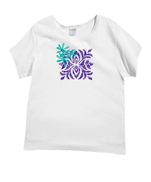 Tiare Quilt - White Short Sleeve Scoop Neck T-Shirt
