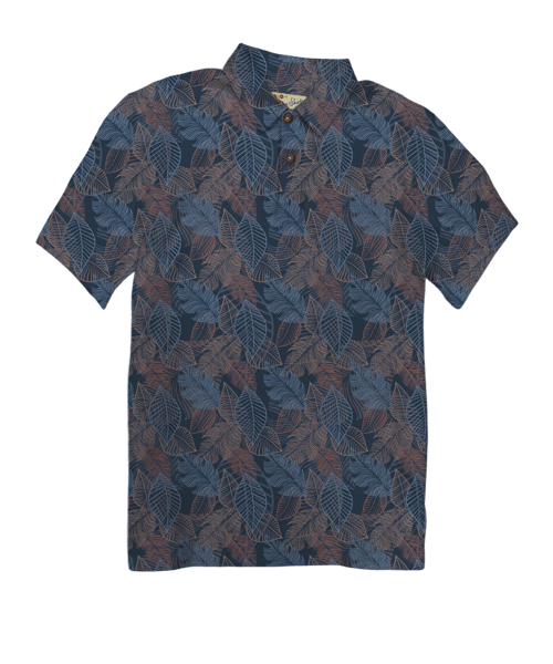 Autumn Ferns - Blue Short Sleeve Hawaiian Polo Shirt